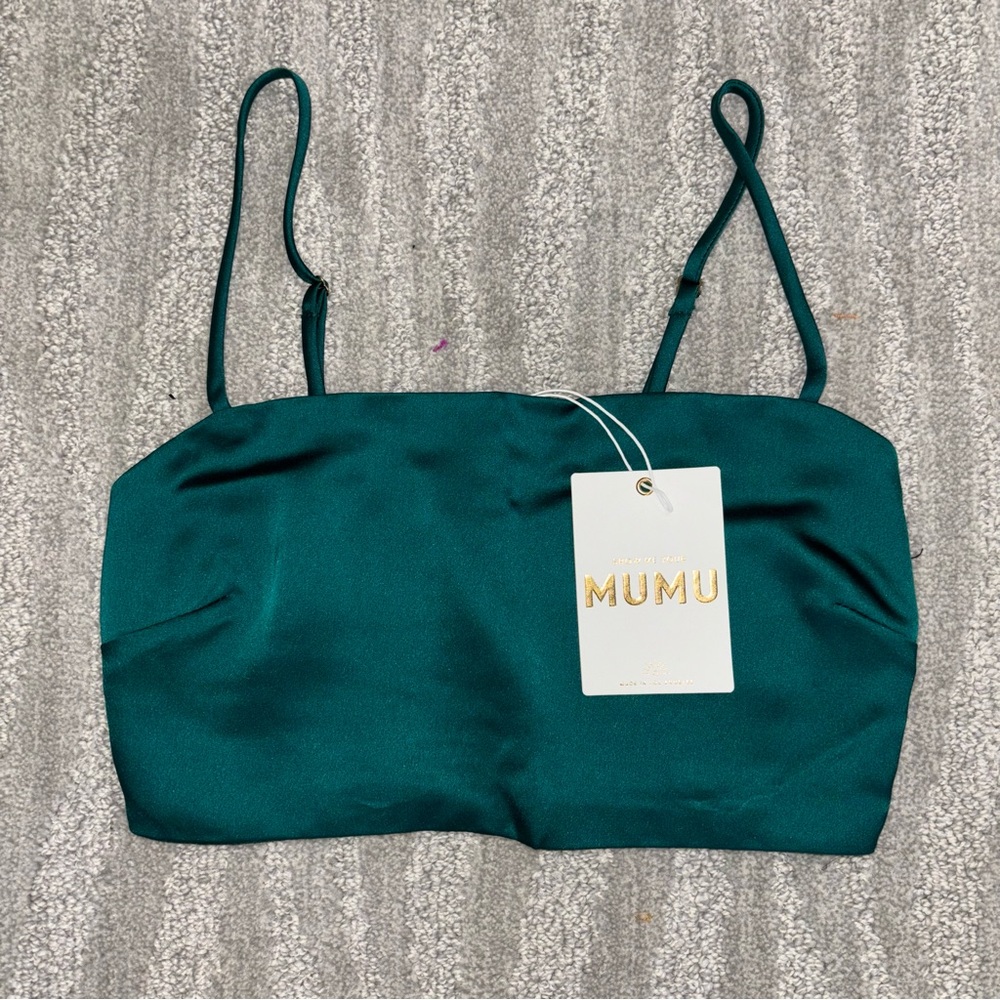 NWT Show Me Your MuMu Emerald Green Satin Sleeveless Crop Top Women’s Sz XS